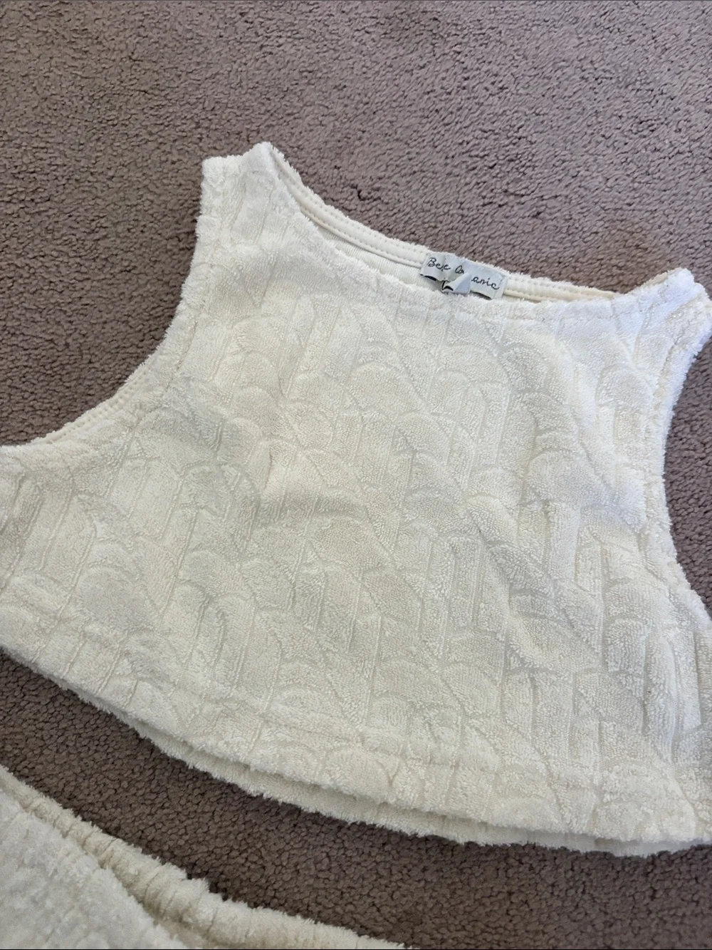 Girls Cream Terry Two-Piece Tank & Elastic-Waist Shorts Set - Soft Knit